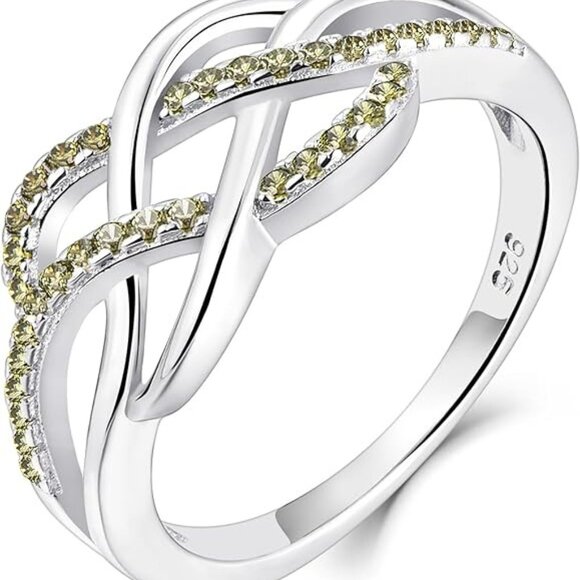 YL Celtic Knot Twisted Knot Ring Birthstone Infinity Rings - Peridot - August - Picture 1 of 6